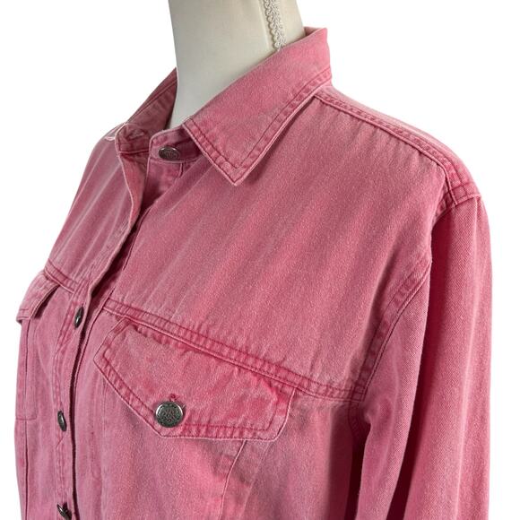 Ignite Shirt Women Size Large Pink Soft Denim Button Up Western Cowgirl Shacket - Picture 2 of 12
